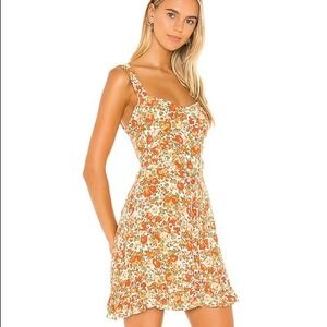 Faithfull the Brand Lou Lou Le Rose Apricot Floral Smocked Mini Sun Dress US2 XS